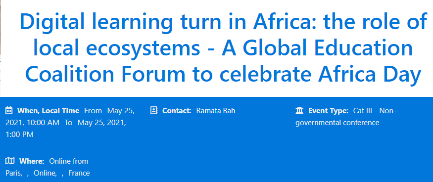 Digital learning turn in Africa: the role of local ecosystems - A Global Education Coalition Forum to celebrate Africa Day